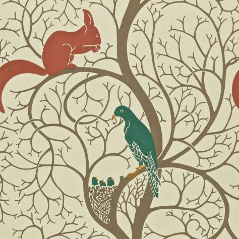 Sanderson Vintage Wallpapers Squirrel and Dove Wallpaper - Teal/Red - DVIWSQ102