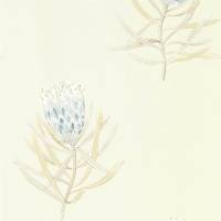 Protea Flower Wallpaper - China Blue/Canvas