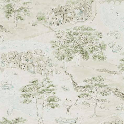 Sanderson Embleton Bay Wallpapers Sea Houses Wallpaper - Green/Sand - DEBB216490
