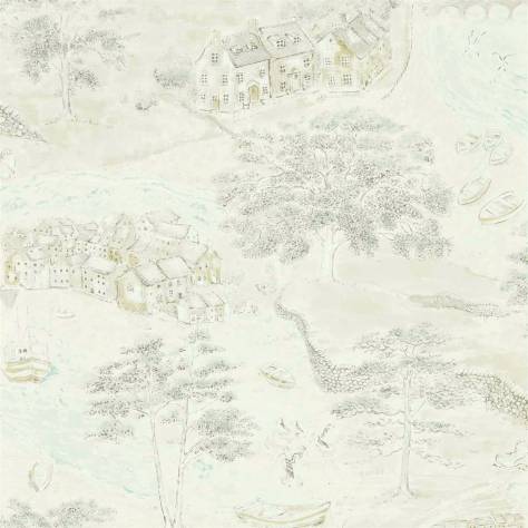 Sanderson Embleton Bay Wallpapers Sea Houses Wallpaper - Chalk/Silver - DEBB216491