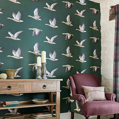 Sanderson Elysian Wallpapers Elysian Geese Wallpaper - Blue Clay - DYSI216610