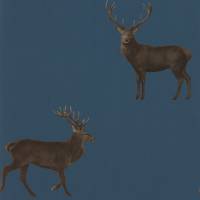 Evesham Deer Wallpaper - Indigo