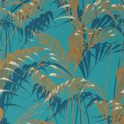 Sanderson Glasshouse Wallpapers Palm House Wallpaper - Teal / Gold - DGLW216640