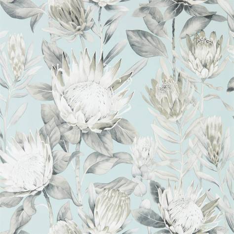 Sanderson Glasshouse Wallpapers King Protea Wallpaper - Aqua / Linen - DGLW216645