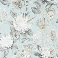 King Protea Wallpaper - Aqua / Linen