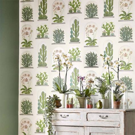 Sanderson Glasshouse Wallpapers Terrariums Wallpaper - Chalk / Green - DGLW216655