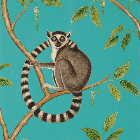 Sanderson Glasshouse Wallpapers Ringtailed Lemur Wallpaper - Teal - DGLW216663