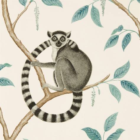 Sanderson Glasshouse Wallpapers Ringtailed Lemur Wallpaper - Stone / Eucalyptus - DGLW216665