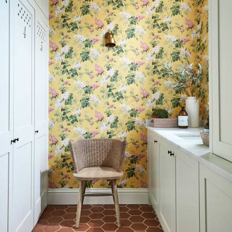 Sanderson One Sixty Wallpapers Very Rose and Peony Wallpaper - Kingfisher/Rowan Berry - DOSW217027