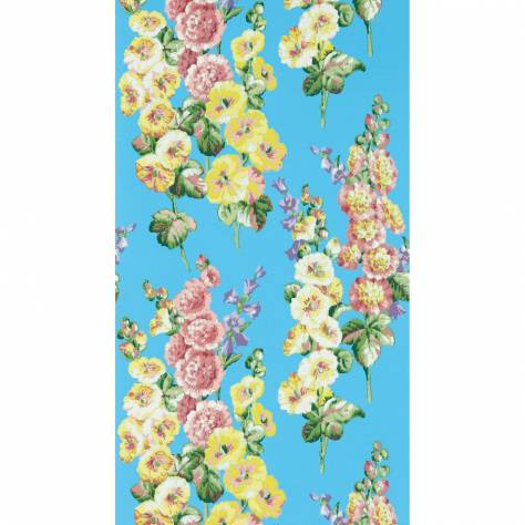 Sanderson One Sixty Wallpapers Hollyhocks Wallpaper - Fire Pink/Bright Blue - DOSW217033