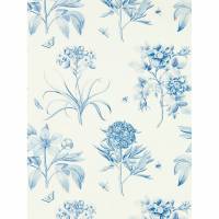 Etchings & Roses Wallpaper - China Blue