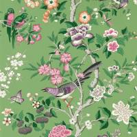 Chinoiserie Hall Wallpaper - Chinese Green/Lotus Pink