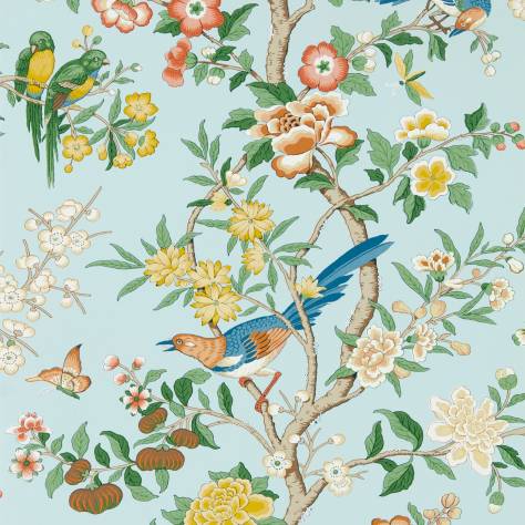 Sanderson Water Garden Wallpapers Chinoiserie Hall Wallpaper - Dawn Blue/Persimmon - DWAW217112