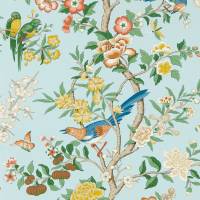 Chinoiserie Hall Wallpaper - Dawn Blue/Persimmon