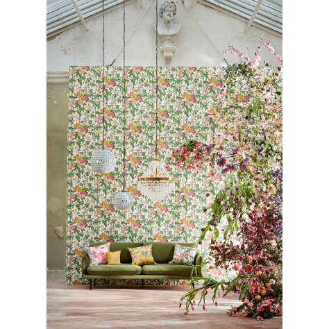 Sanderson Water Garden Wallpapers Voyaging Koi Wallpaper - Oriental Green/Honey - DWAW217114