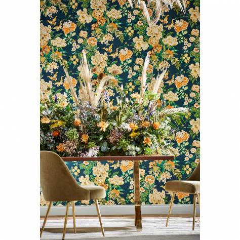 Sanderson Water Garden Wallpapers Emperor Peony Wallpaper - Midnight/Apricot - DWAW217120
