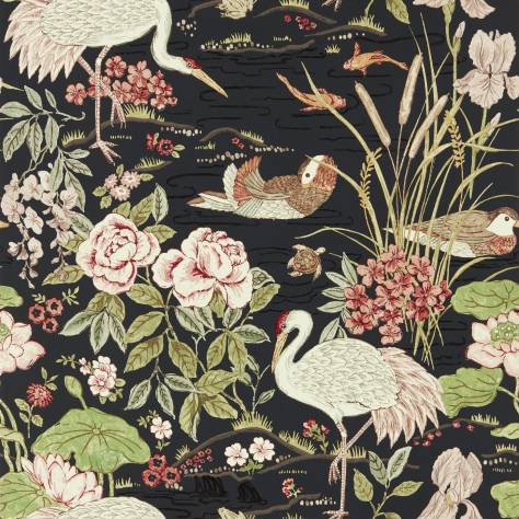 Sanderson Water Garden Wallpapers Crane & Frog Wallpaper - Ink Black/Multi - DWAW217123