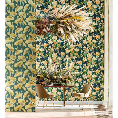 Sanderson Water Garden Wallpapers Crane & Frog Wallpaper - Honey/Olive - DWAW217124