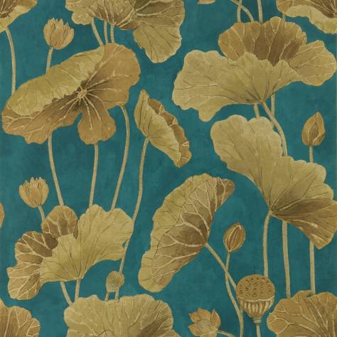 Sanderson Water Garden Wallpapers Lotus Leaf Wallpaper - Midnight/Copper - DWAW217127