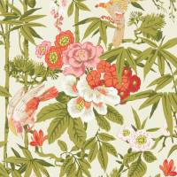 Bamboo & Birds Wallpaper - Mandarin Red/Olive