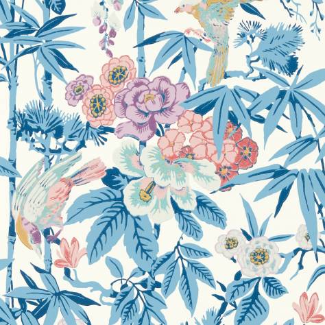 Sanderson Water Garden Wallpapers Bamboo & Birds Wallpaper - China Blue/Lotus Pink - DWAW217129