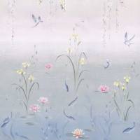 Water Garden Wallpanel- Soft Jade/Pink Blossom