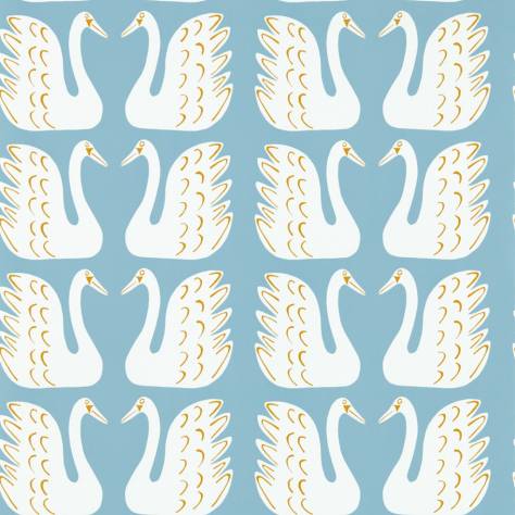 Scion Garden of Eden Wallpapers Swim Swam Swan Wallpaper - Sky/Chai - NART112809