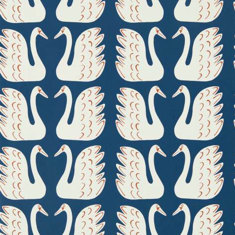 Scion Garden of Eden Wallpapers Swim Swam Swan Wallpaper - Denim - NART112797