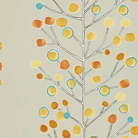 Scion Melinki Wallpapers Berry Tree Wallpaper - Neutral/Tangerine/Powder Blue/Lemon - NMEL110203