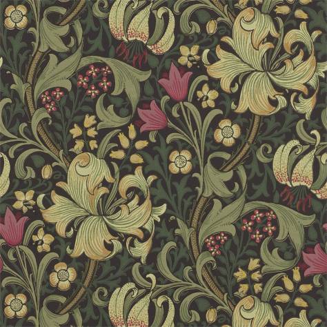 William Morris & Co Archive Wallpapers Golden Lily Wallpaper - Charcoal/Olive - DM6P210403