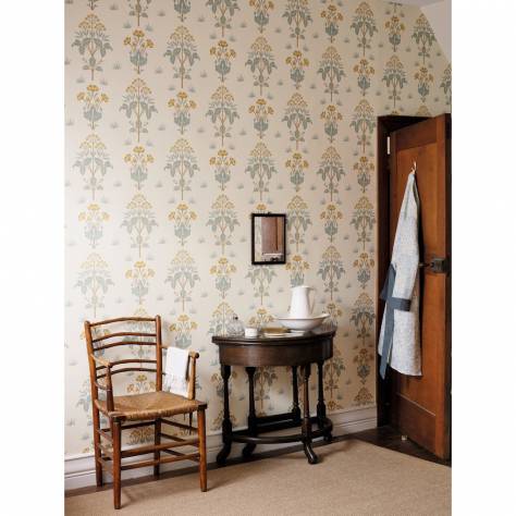 William Morris & Co Compilation Wallpapers Meadow Sweet Wallpaper - Gold/Slate - DCMW216829