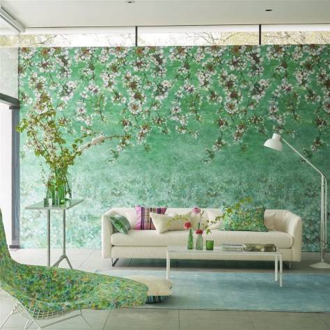 Designers Guild Scenes and Murals II Wallcoverings Assam Blossom Wallcovering - Emerald - PDG1133/03