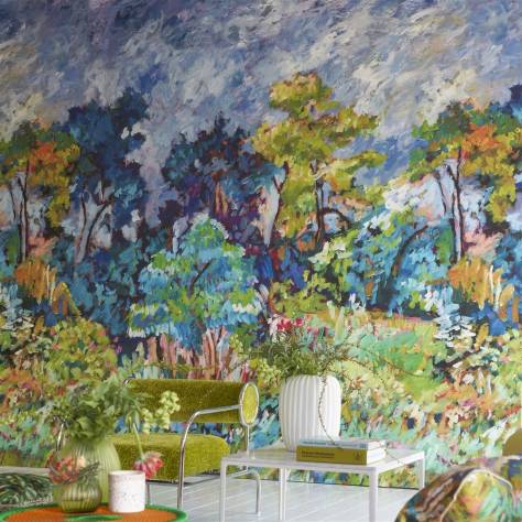 Designers Guild Scenes and Murals III Wallpapers Foret Impressionniste Grasscloth Wallpaper - Celadon - PDG1183/01