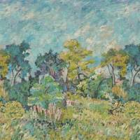 Foret Impressionniste Grasscloth Wallpaper - Celadon