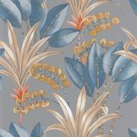 Palma Wallpaper - Gris/Bleu