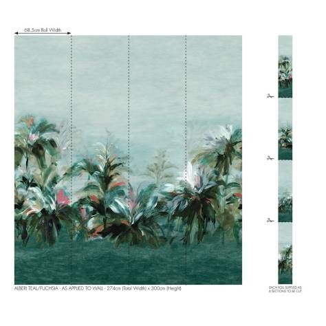 Clarke & Clarke Vivido Wallpapers Alberi Wallpaper - Teal/Fuchsia - W0176/02