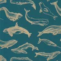 Whale Done Wallpaper - Bleu Nuit Dore