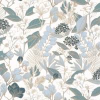 Lovely Field Wallpaper - Tzal Blue Dore Fond Blanc