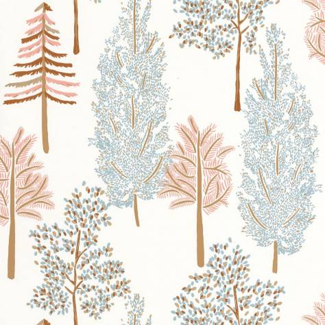 Caselio  La Foret Wallpapers The Tree House Wallpaper - Ocre Bleu Fond Blanc - 102956023