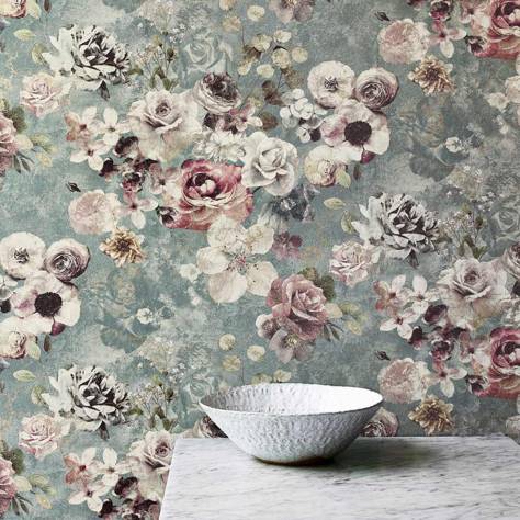 Jane Churchill Atmosphere VI Wallpapers Marble Rose Wallpaper - Charcoal - J8004-01