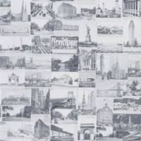 New York Postcard Wallpaper - Light Grey