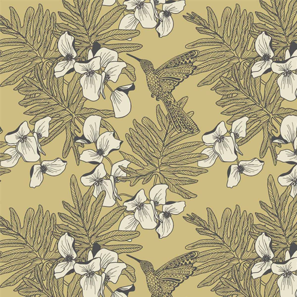 Hummingbird Wallpaper - Mustard (1804-117-01) - 1838 ...