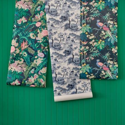 Linwood Fabrics Linwood Wallpapers Monkey Puzzle Wallpaper - Indigo - LW080/002