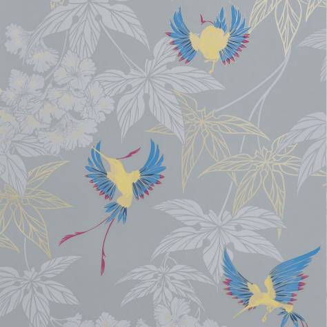 Osborne & Little Folium Wallpapers Grove Garden Wallpaper - Grey / Yellow / Cameo Blue - W5603-09