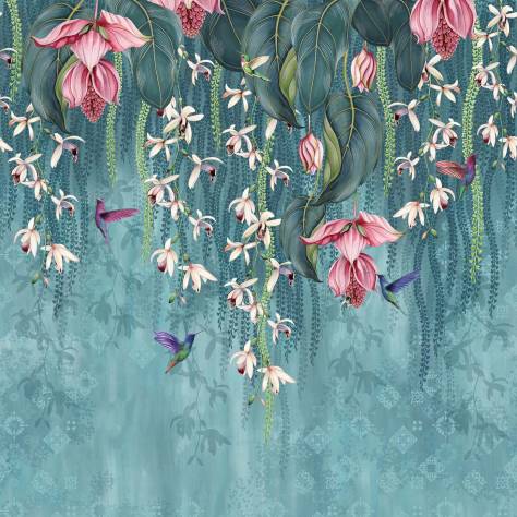 Osborne & Little Folium Wallpapers Trailing Orchid Wallpaper - Teal / Pink - W7334-01