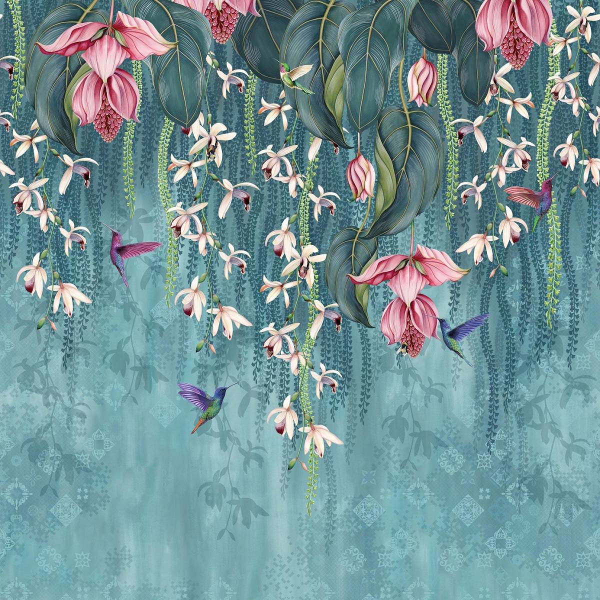 Trailing Orchid Wallpaper - Teal / Pink (W7334-01) - Osborne & Little  Folium Wallpapers Collection