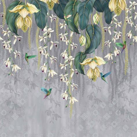 Osborne & Little Folium Wallpapers Trailing Orchid Wallpaper - Grey / Lemon - W7334-02