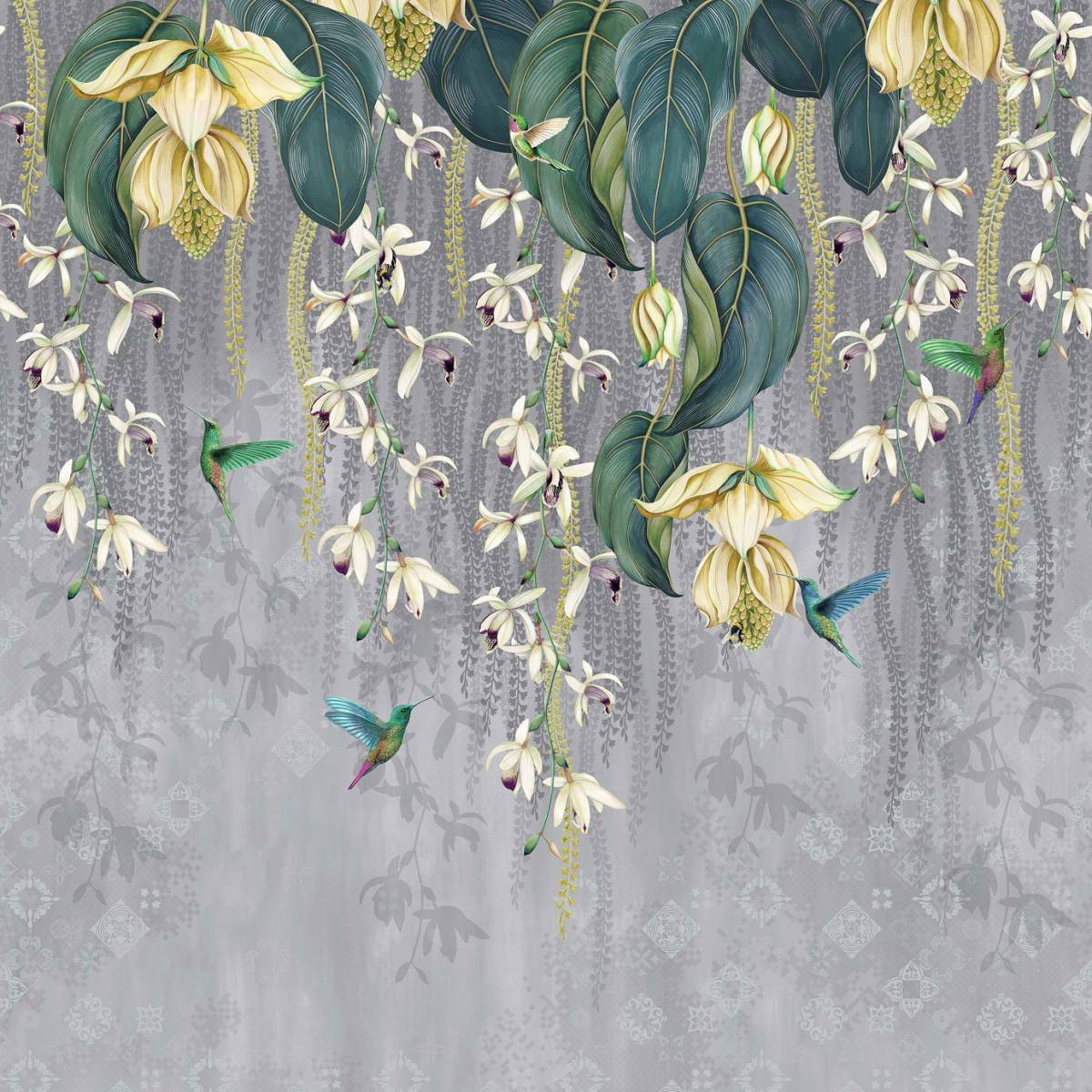 Trailing Orchid Wallpaper - Grey / Lemon (W7334-02) - Osborne & Little  Folium Wallpapers Collection