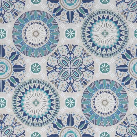 Osborne & Little Folium Wallpapers Rosetta Wallpaper - Grey / Blue - W7337-03