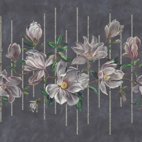 Osborne & Little Folium Wallpapers Magnolia Frieze Wallpaper - Charcoal / Pink - W7338-01